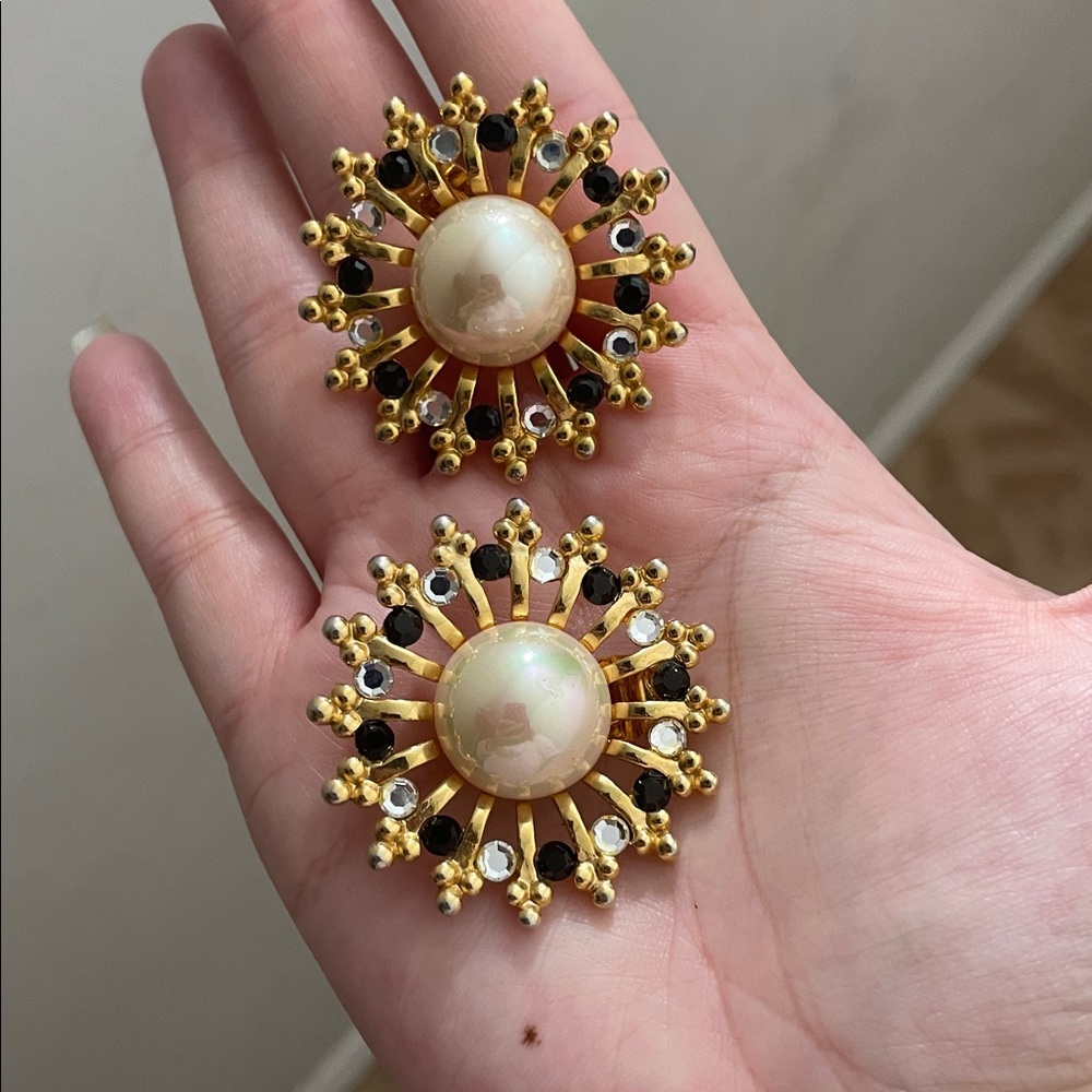 Gold and Black Sunburst Earrings